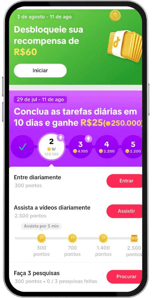captura de tela do tiktok app que deixa ganhar dinheiro vendo video
